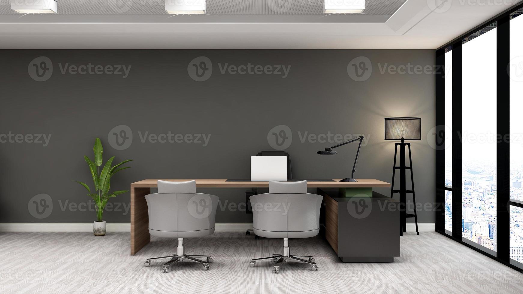 3d render moderne business office manager kamer met 3d design interieur voor mockup met bedrijfsmuurlogo foto