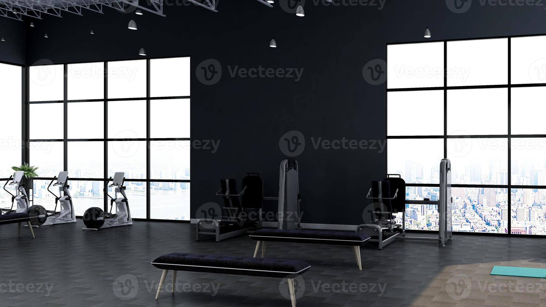 pop Ruwe slaap Wig 3d render moderne fitness of gym kamer muur mockup 5425210 Stockfoto