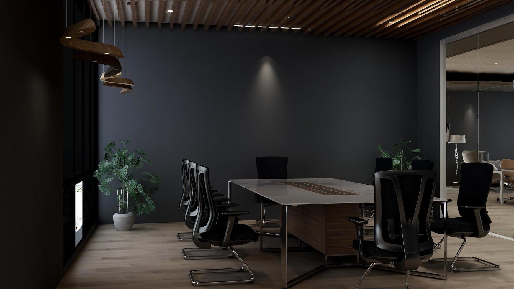 3d render kantoorontwerp - modern vergaderruimtemodel met zwart-wit concept foto