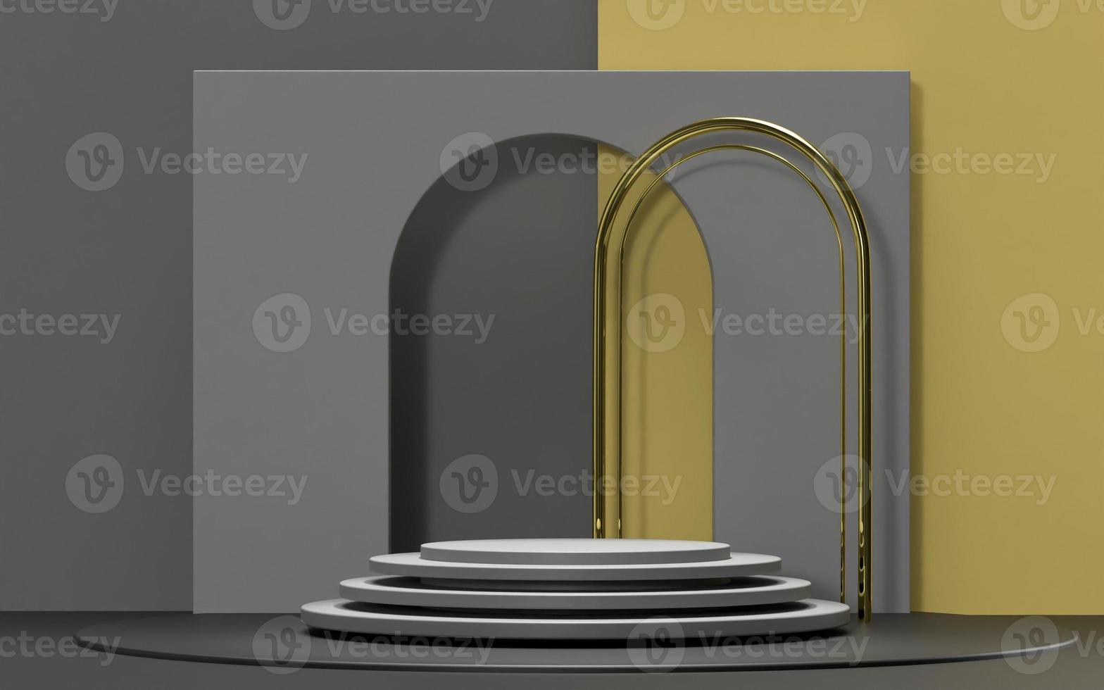 productdisplay podium podium achtergrondstijl met grijze en gouden kleurencombinatie 3D-rendering poortconcept foto