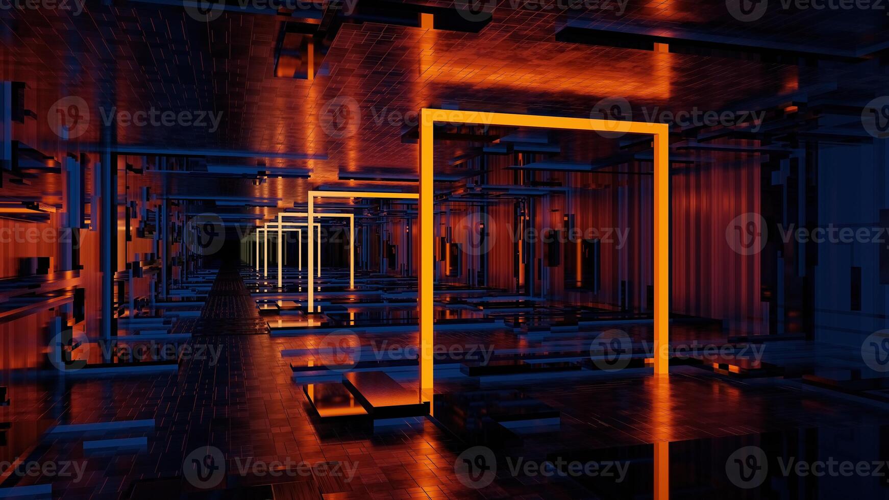 abstracte achtergrond van sci fi moderne futuristische neon deur podium gang, 3d illustratie rendering foto