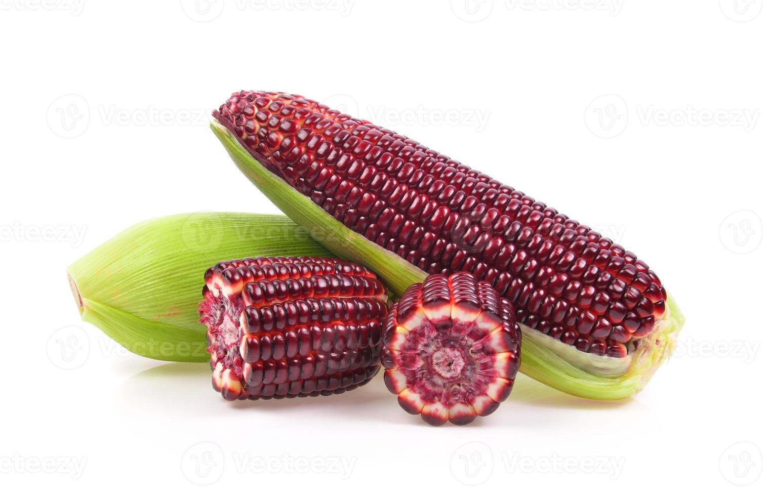 Verse paarse maïs geïsoleerd op een witte achtergrond foto