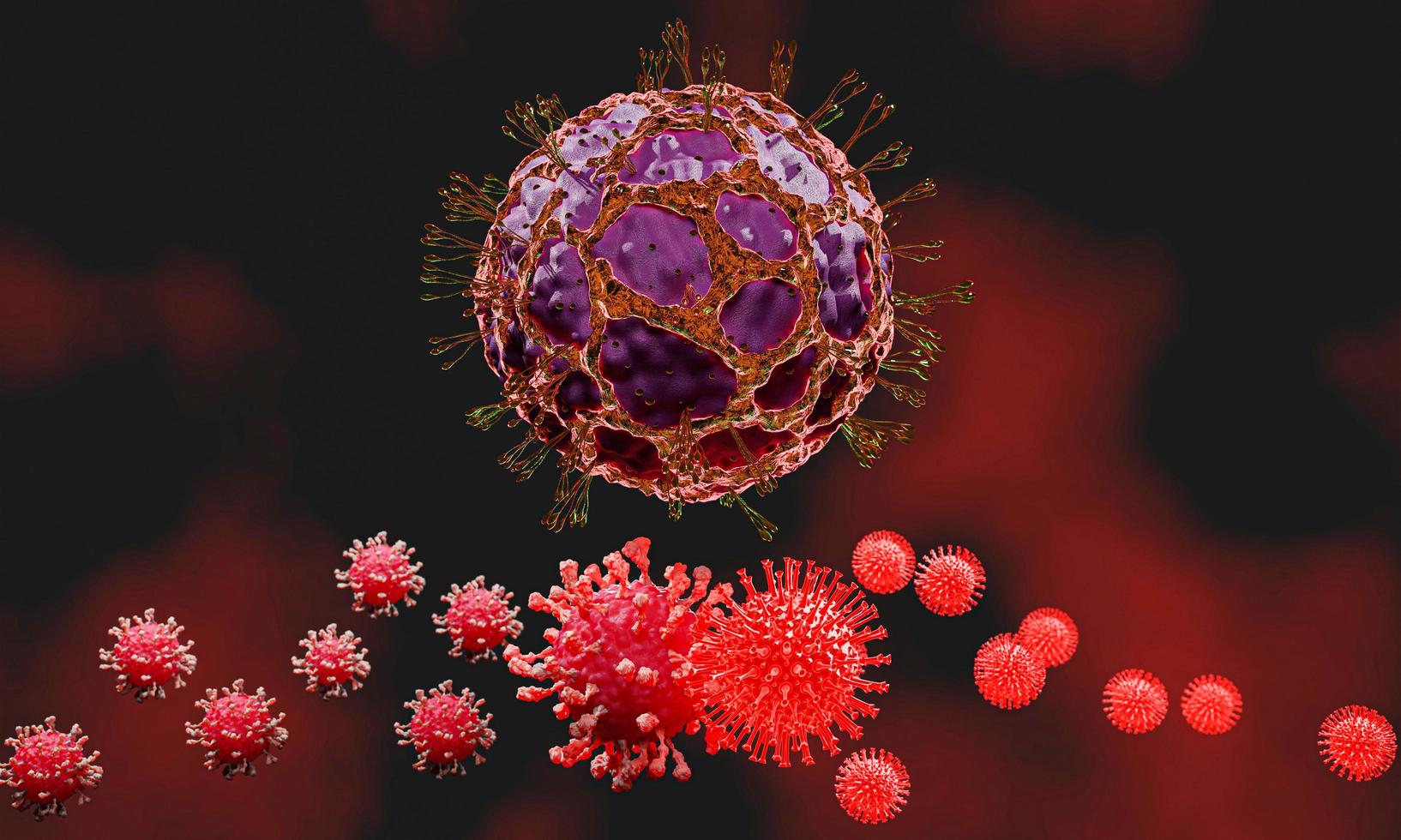 mutatie van alfa, delta naar mu. covid-19-virus muteert of ontwikkelt een stam. het lichaam binnenkomen, naar de longen gaan en de longen, het ademhalingssysteem aanvallen. 3D-rendering coronavirus concept. foto