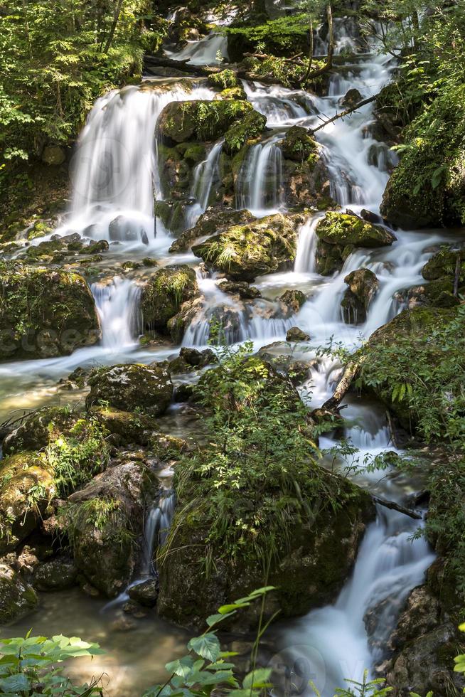 lange blootstellingsfoto van een stroom in het bos in Oostenrijk. foto