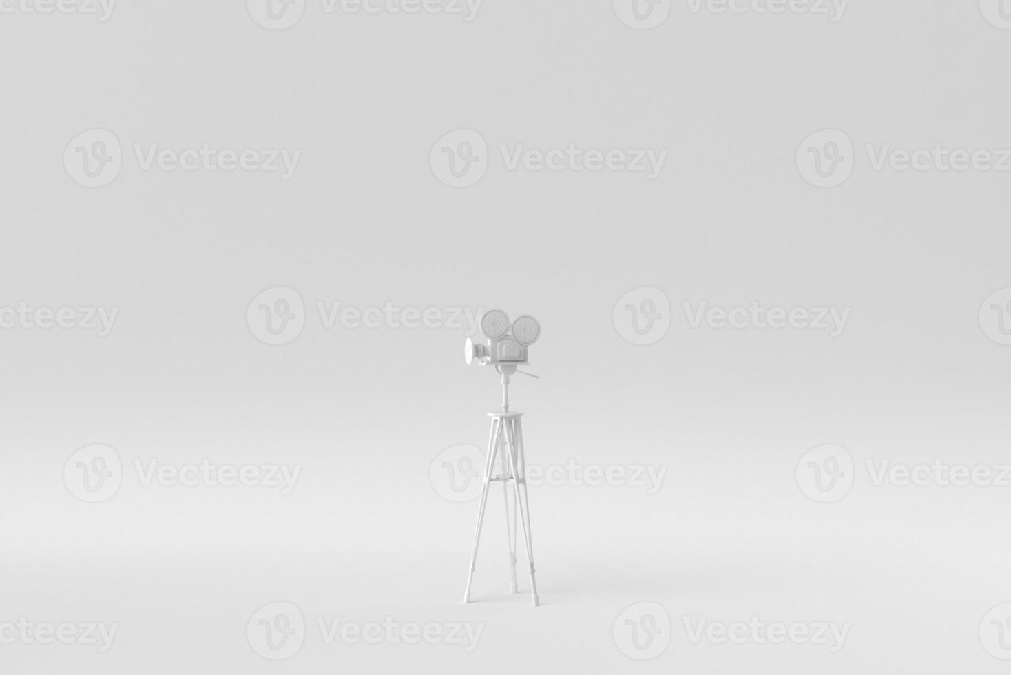 filmcamera op een witte achtergrond. minimaal begrip. monochroom. 3D render. foto