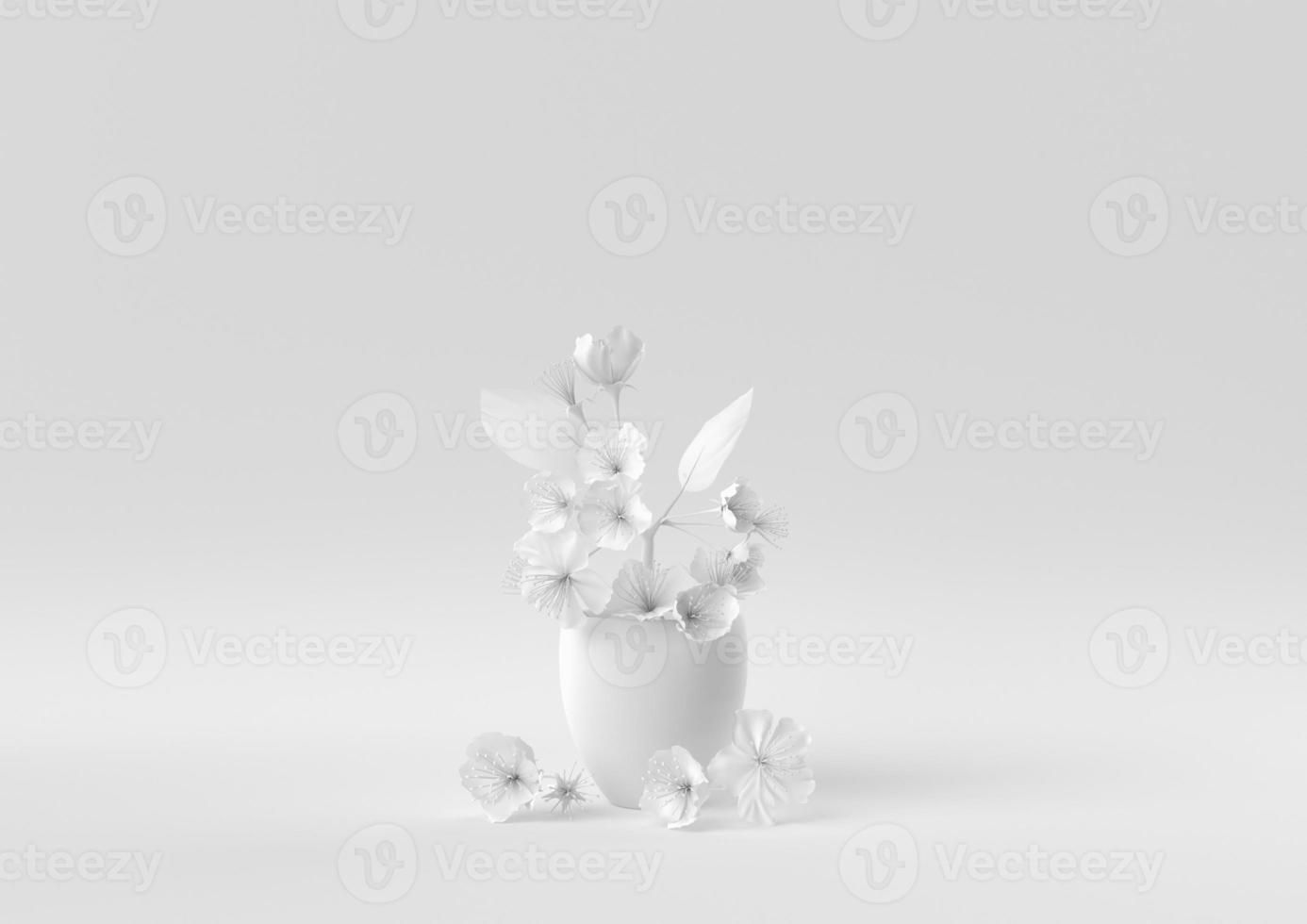 witte boompot op witte achtergrond. minimaal concept idee creatief. monochroom. 3D render. foto