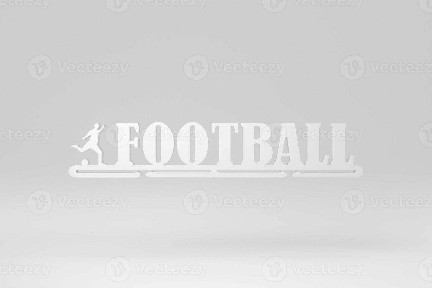 woord voetbal met een voetbal op witte achtergrond. papier minimaal concept. 3D render. foto