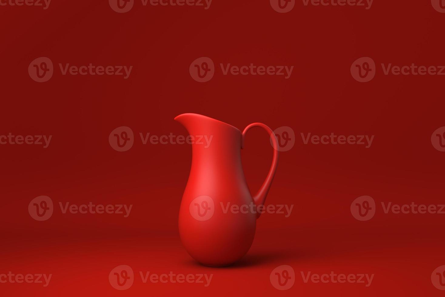 rode kruik of melkkan drijvend op rode achtergrond. minimaal concept idee creatief. monochroom. 3D render. foto