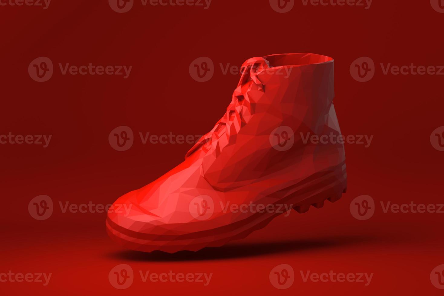 rode schoen drijvend op rode achtergrond. minimaal concept idee creatief. origami-stijl. 3D render. foto