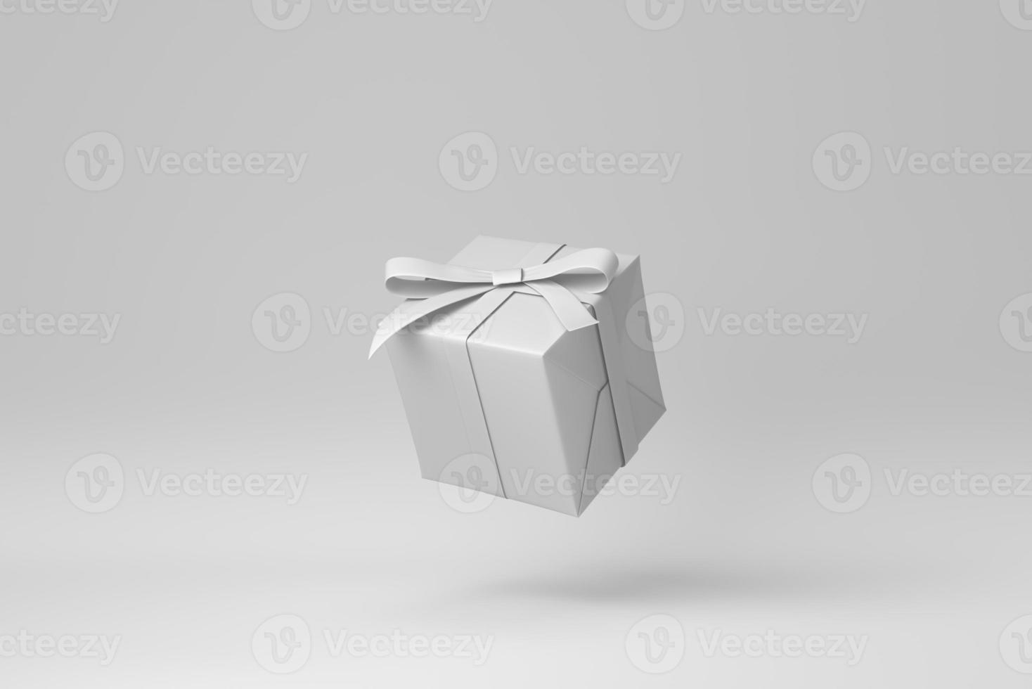 geschenkdoos met lint op een witte achtergrond. minimaal begrip. monochroom. 3D render. foto