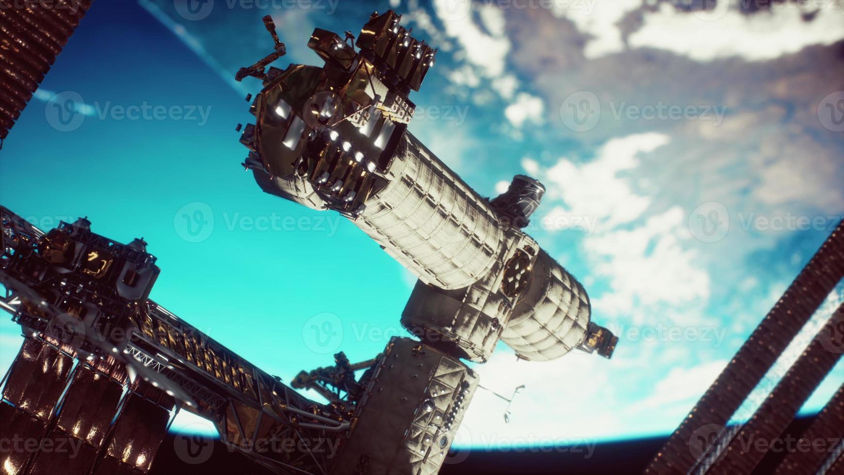 internationaal ruimtestation over de planeet elementen geleverd door nasa foto