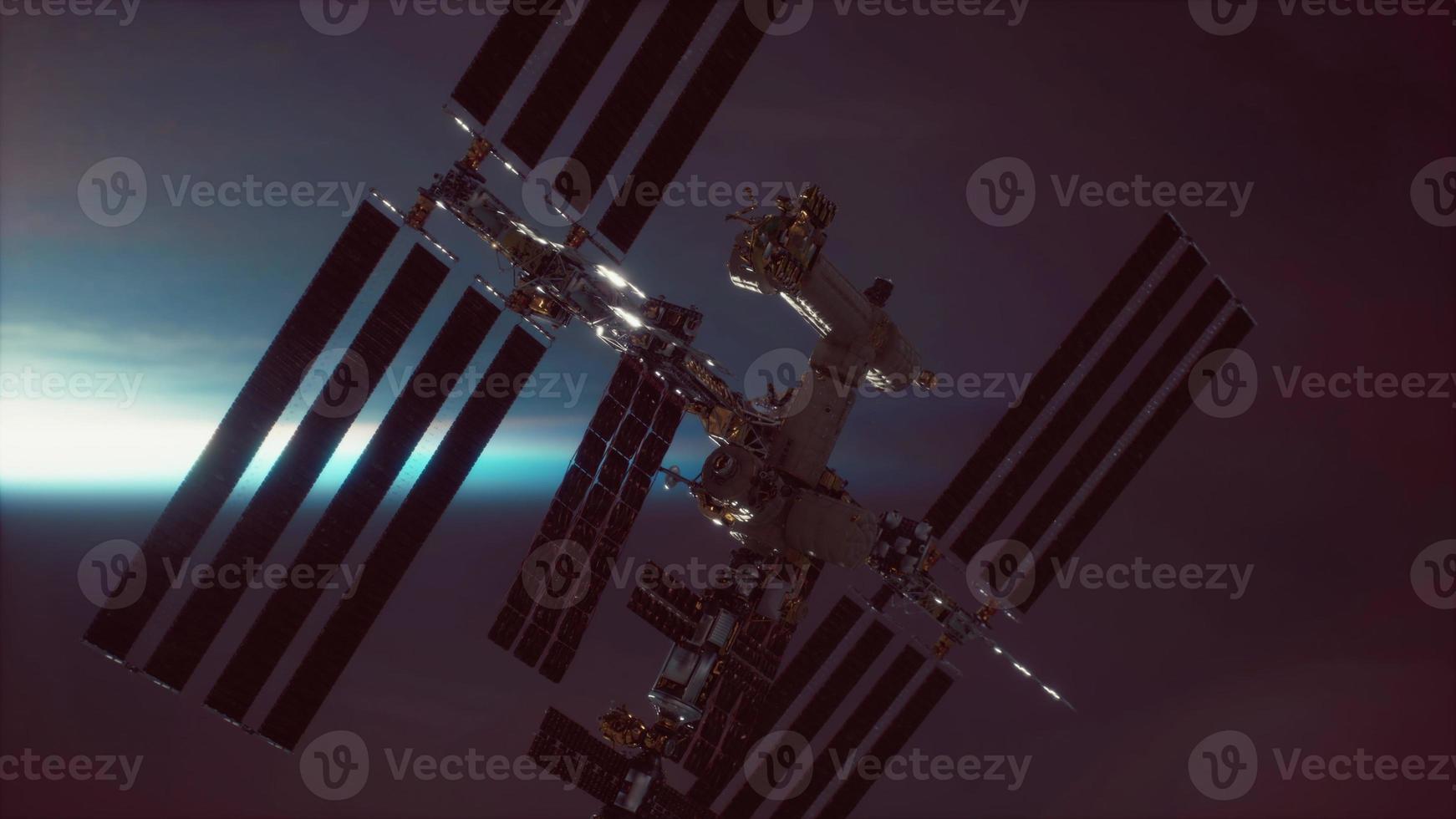 internationaal ruimtestation over de aarde-elementen ingericht door nasa foto