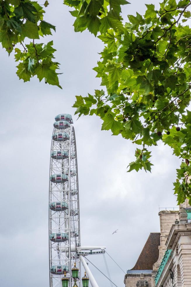 London Eye- millenniumwiel achter boomtakken in Londen, Verenigd Koninkrijk foto