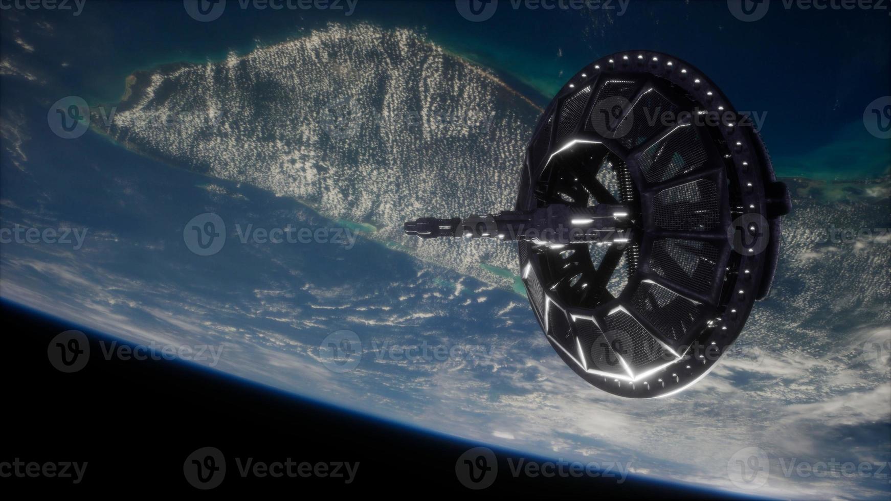 futuristische ruimtesatelliet in een baan om de aarde foto