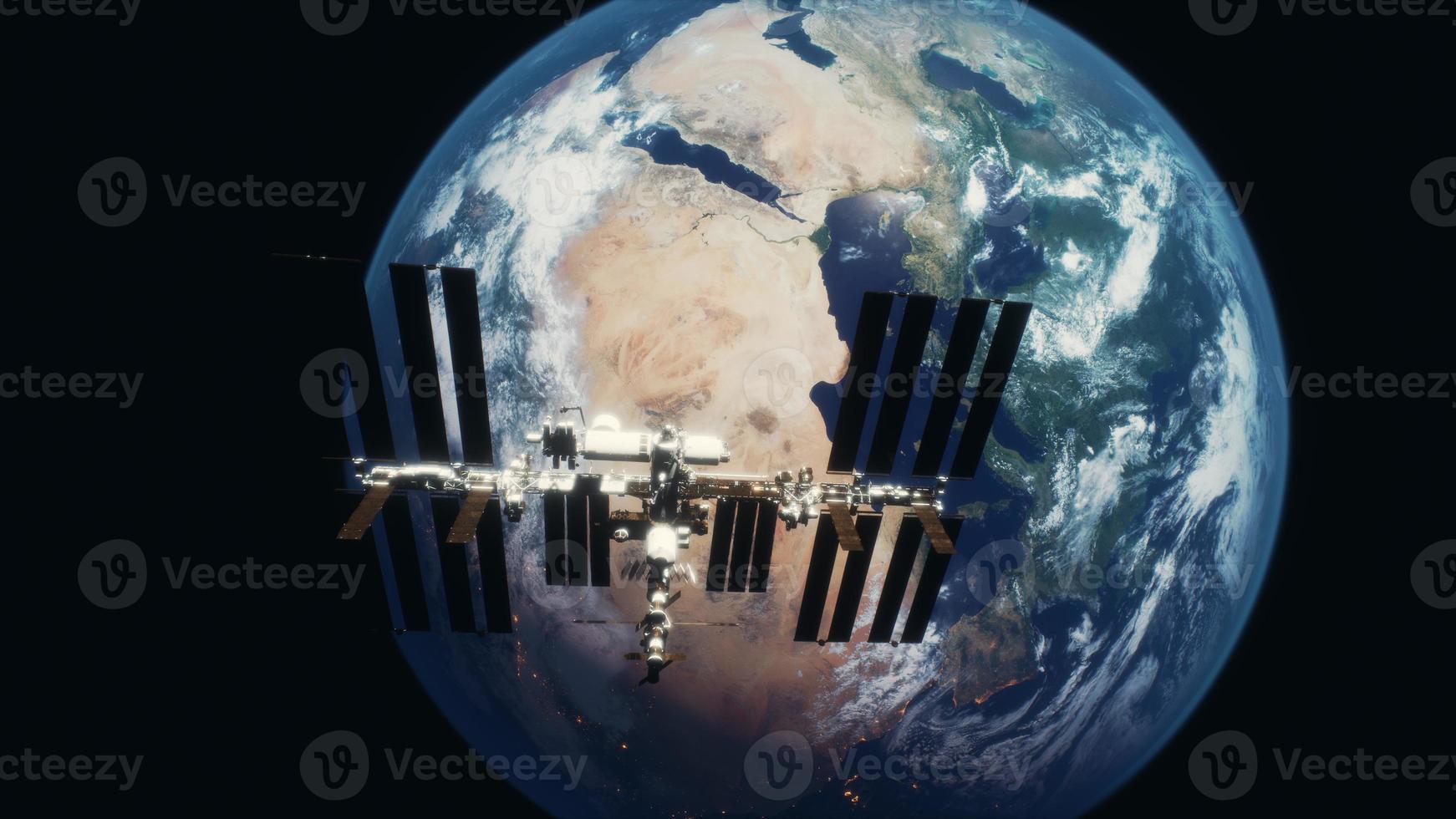 8k internationaal ruimtestation in een baan om de aarde. elementen geleverd door nasa foto