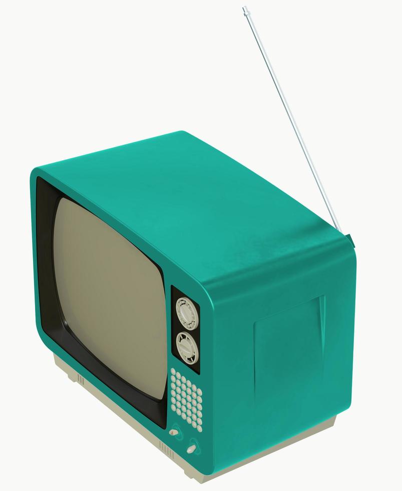 oude vintage oranje analoge televisie vooraanzicht geïsoleerd op een witte achtergrond met antenne 3d beeld foto