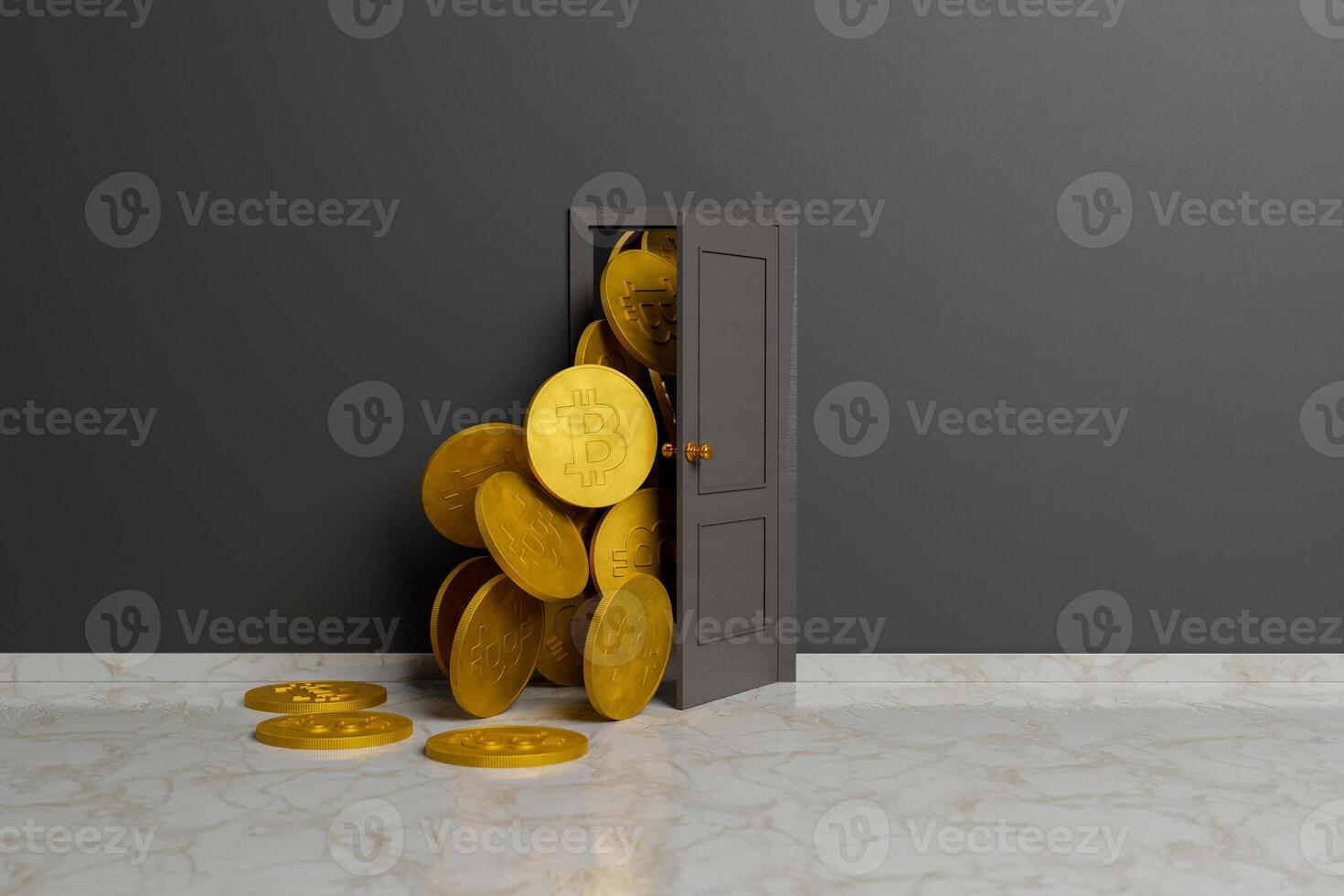 bitcoins die door een open deur binnenkomen foto