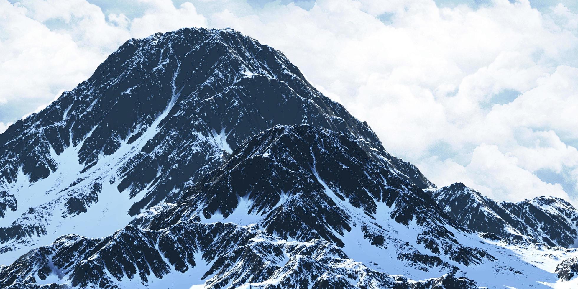 besneeuwde bergtoppen uitzicht op de bergen achtergrond wolken en lucht 3d illustratie foto