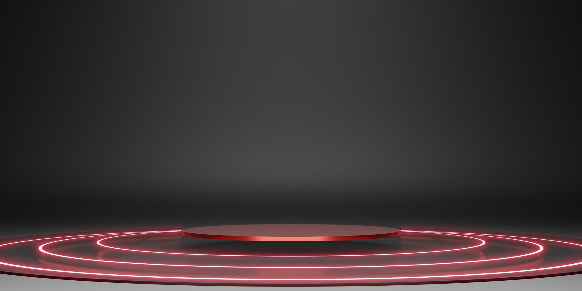 laser ring podium podium display stand zwart neon gloed achtergrond donker 3d illustratie foto