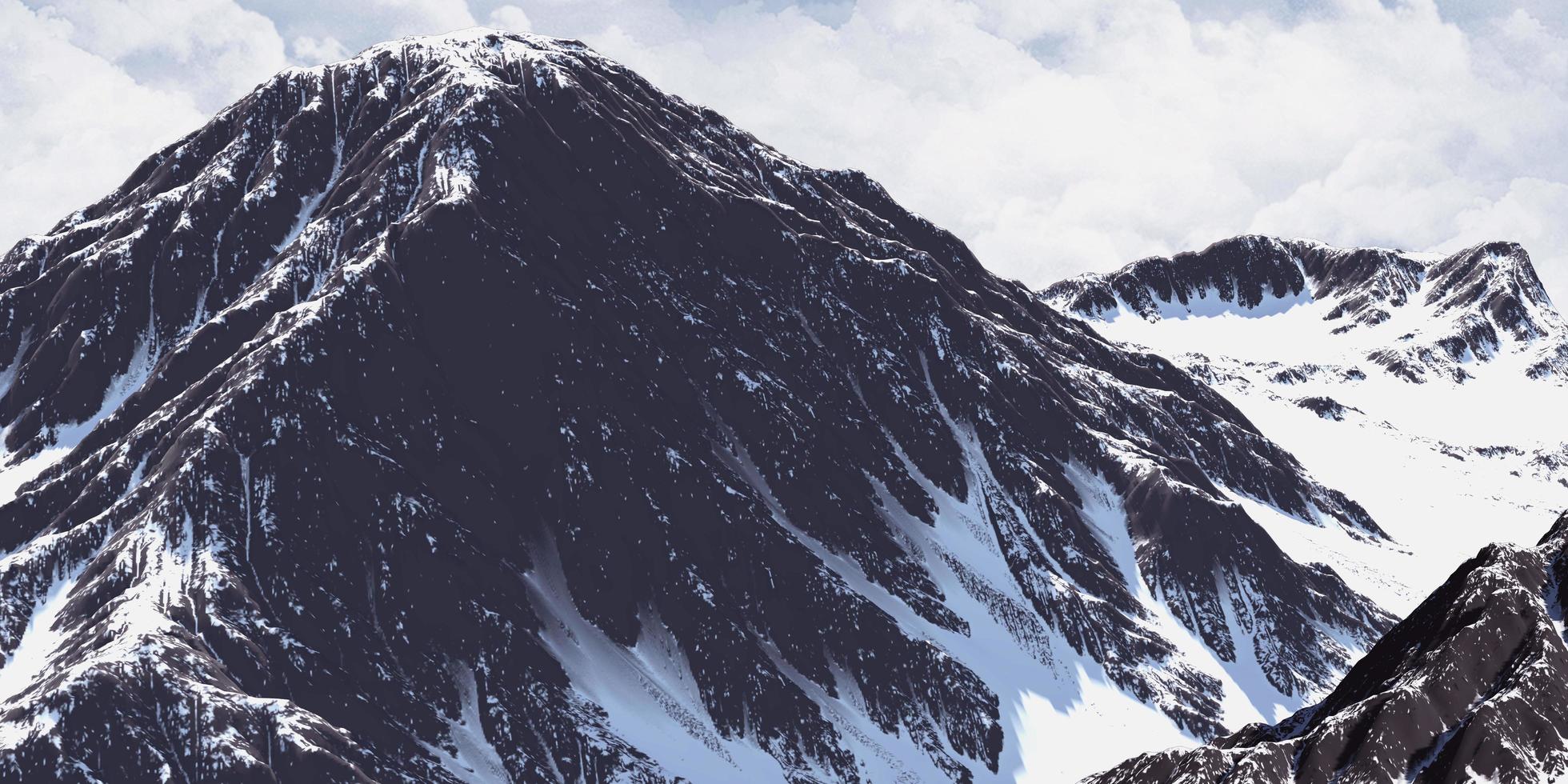 besneeuwde bergtoppen uitzicht op de bergen achtergrond wolken en lucht 3d illustratie foto