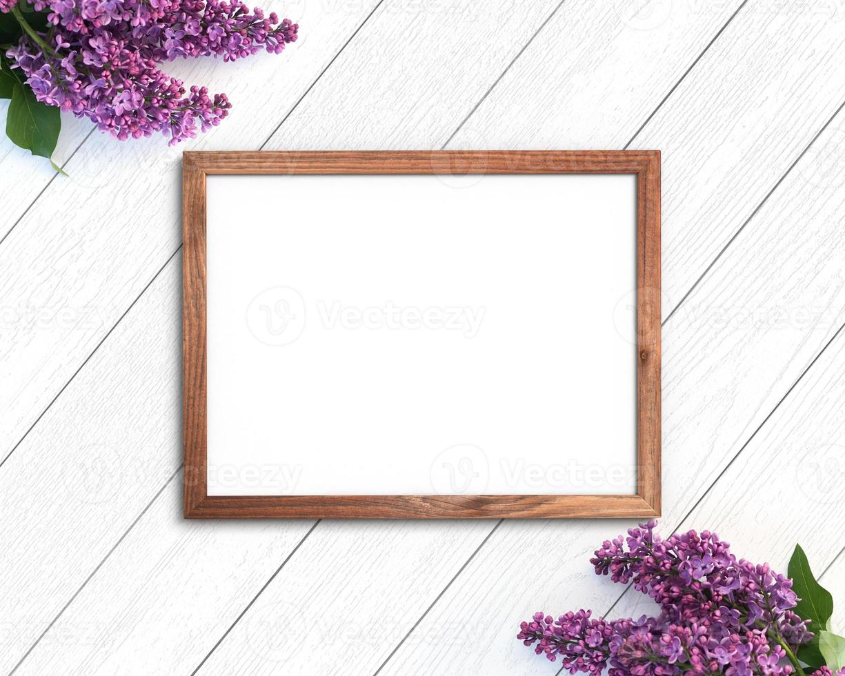 houten frame mockup op een geschilderde witte achtergrond. 3x4 horizontaal landschap foto