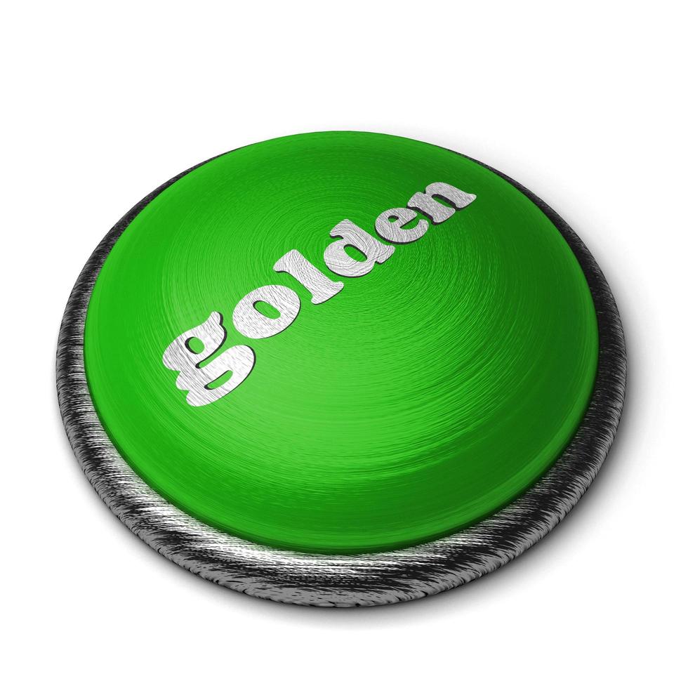 gouden woord op groene knop geïsoleerd op wit foto