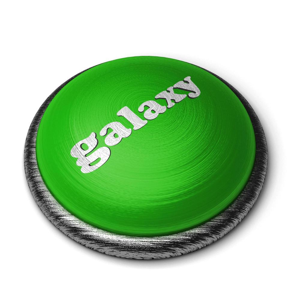 Galaxy woord op groene knop geïsoleerd op wit foto