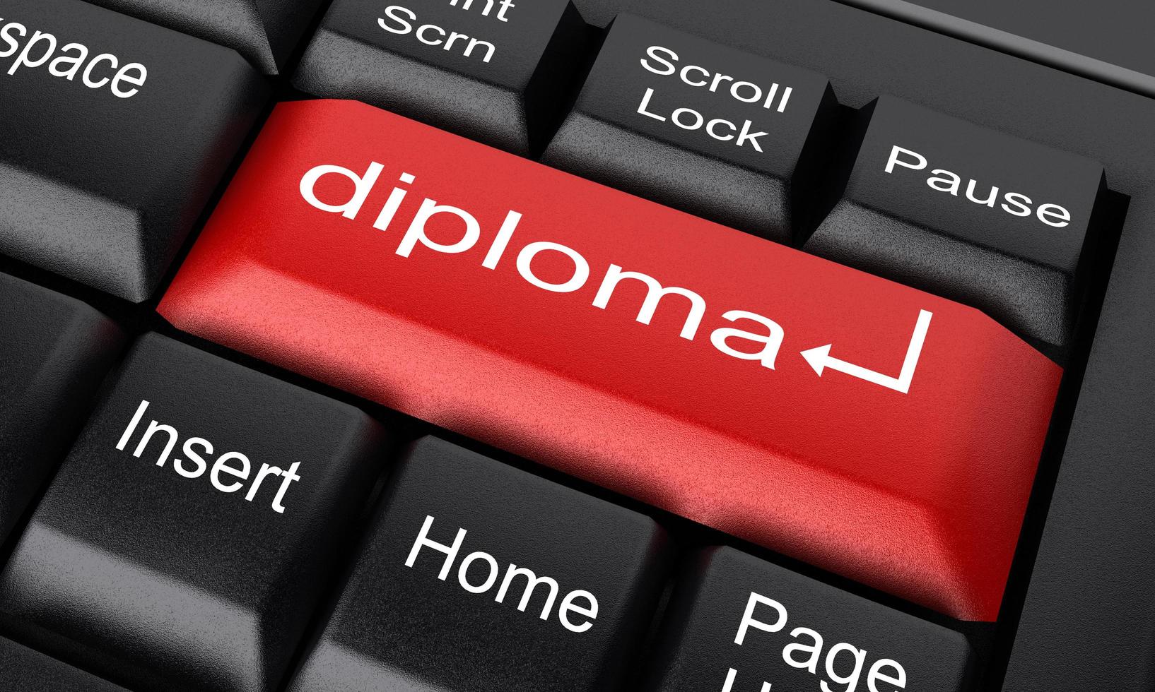 diploma woord op rode toetsenbord knop foto