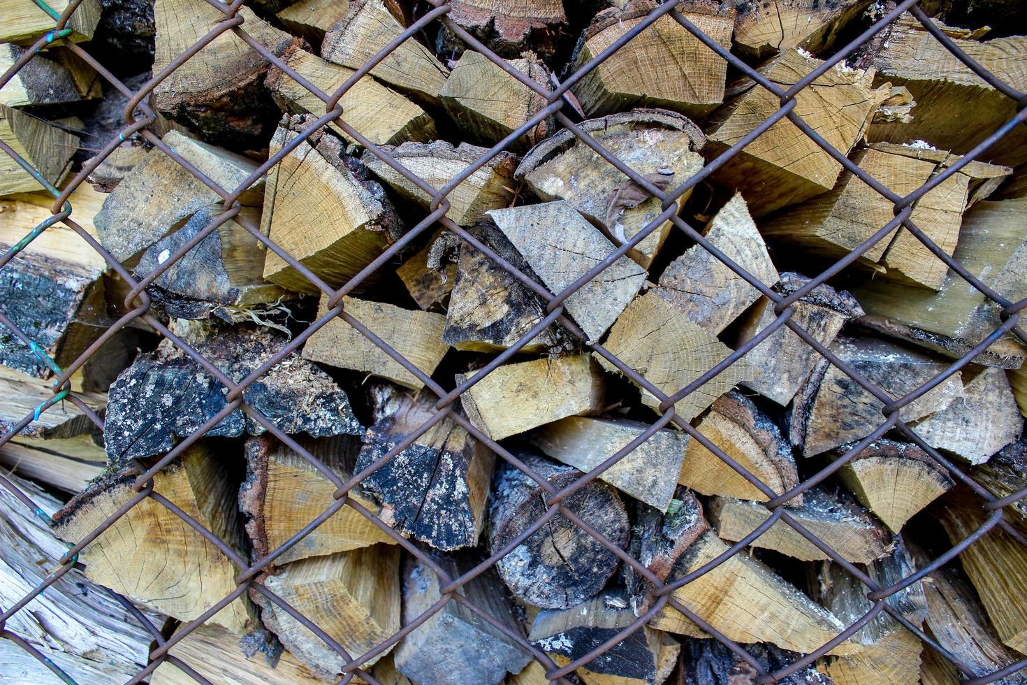 brandhout achter een metalen gaas foto