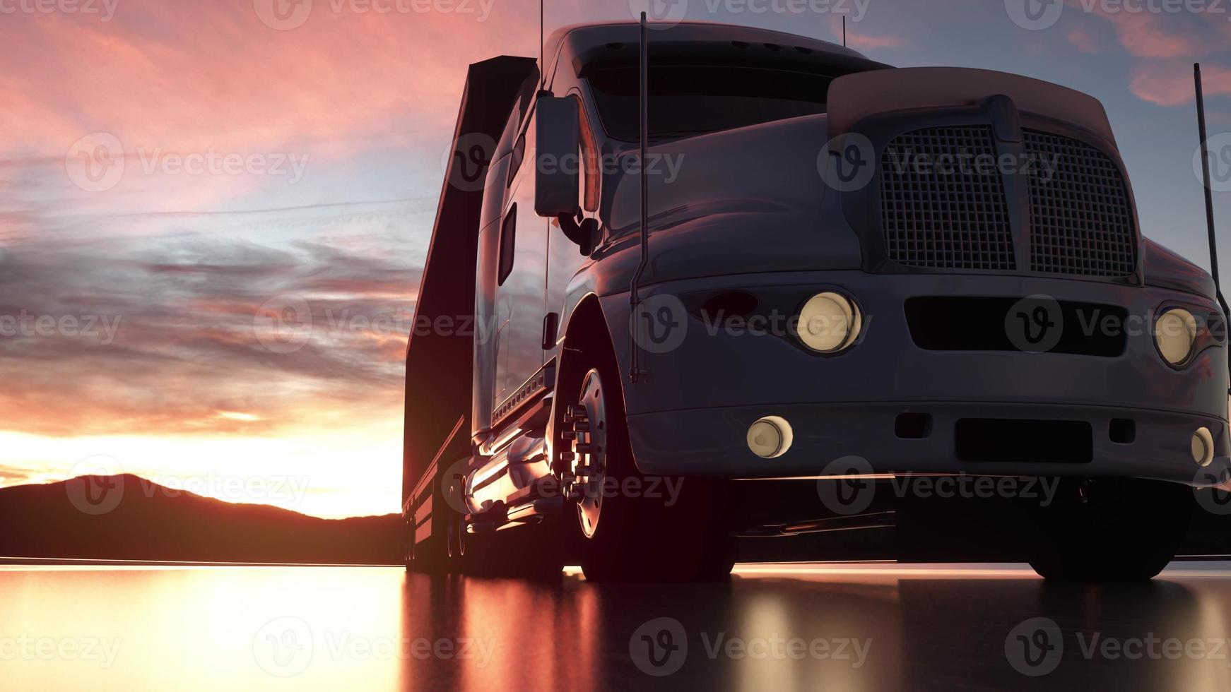 oplegger. vrachtwagen op de weg, snelweg. transporten, logistiek concept. 3D-rendering foto