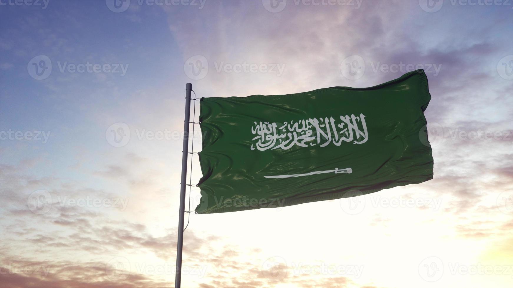 vlag van saoedi-arabië zwaaien in de wind. 3d illustratie foto