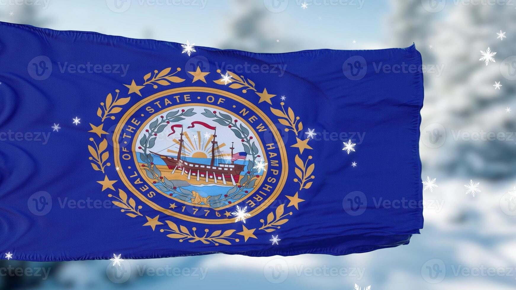 new hampshire winter sneeuwvlokken vlag achtergrond. de Verenigde Staten van Amerika. 3d illustratie foto