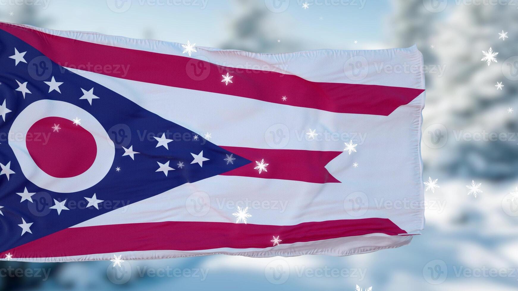 Ohio winter sneeuwvlokken vlag achtergrond. de Verenigde Staten van Amerika. 3d illustratie foto