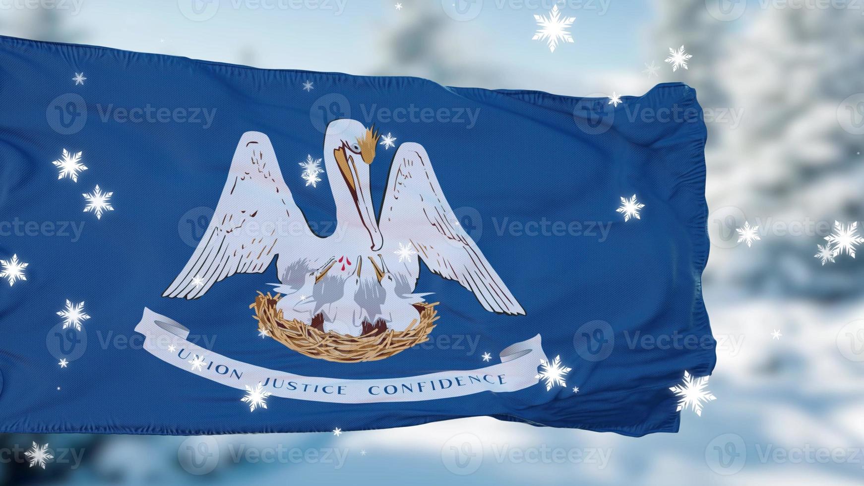 Louisiana winter sneeuwvlokken vlag achtergrond. de Verenigde Staten van Amerika. 3d illustratie foto