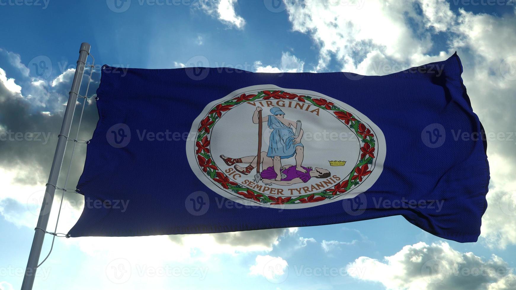 vlag van de amerikaanse staat virginia, regio van de verenigde staten, zwaaiend op wind. 3D-rendering foto