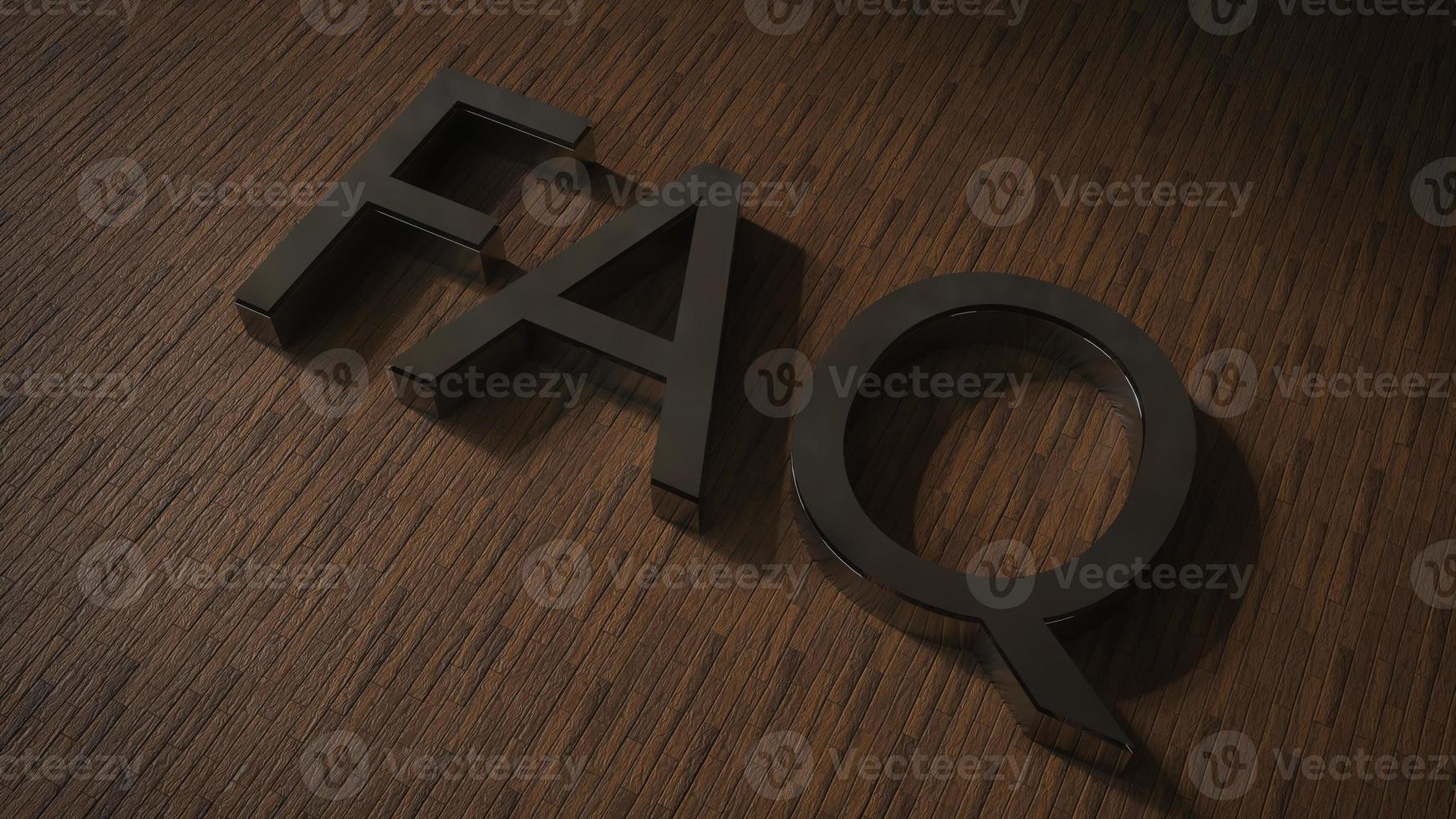 FAQ. veelgestelde vragen tekst door houten letters op houten structuur. 3D-rendering foto