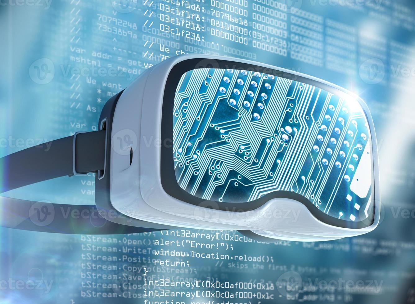 virtual reality-bril, futuristische hacker, internettechnologie en netwerkconcept foto