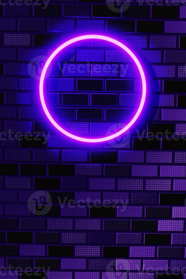 3D rendering paarse neon op bakstenen muur foto