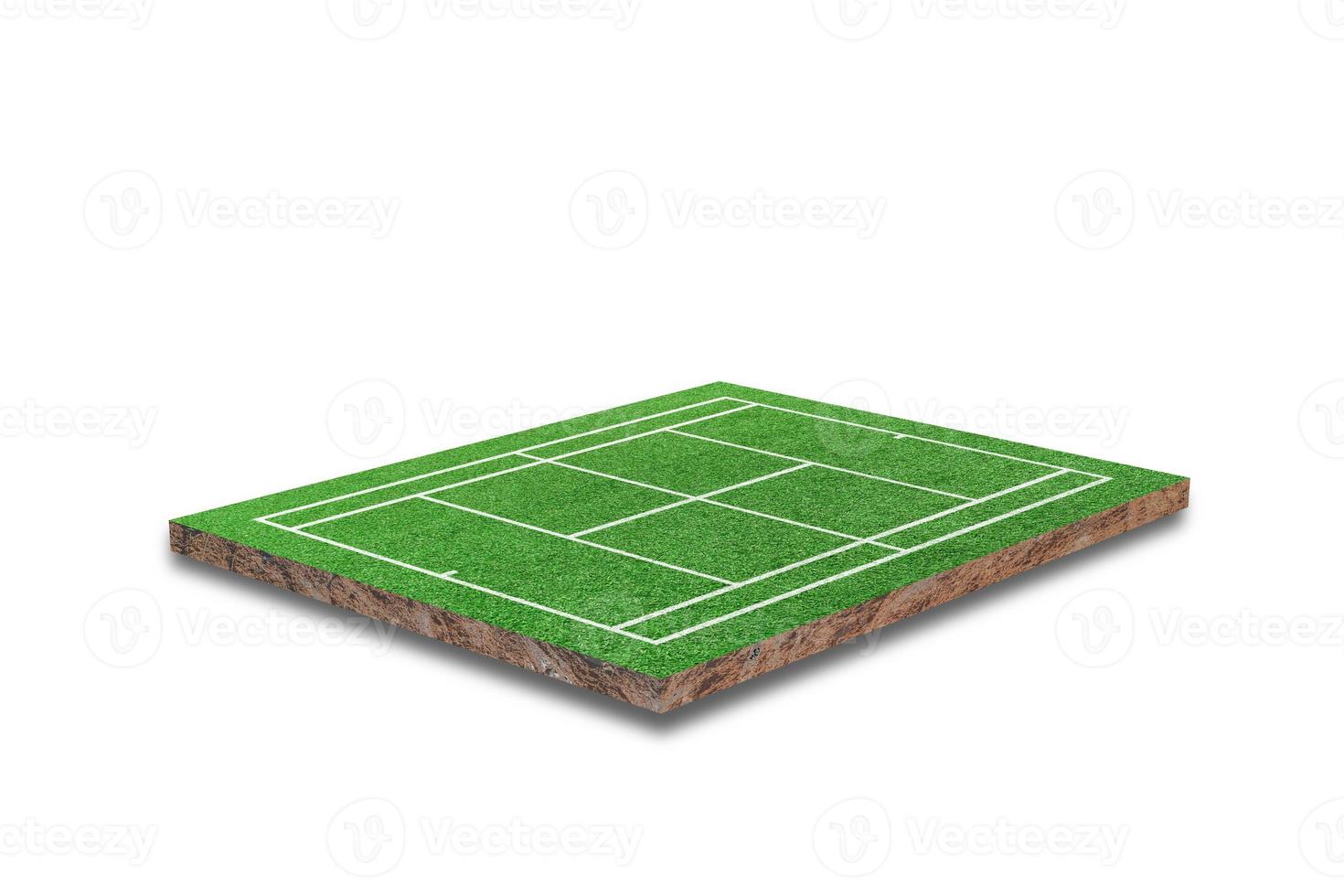 tennisbaan geïsoleerd op een witte achtergrond. groen gras realistisch. 3D-rendering foto