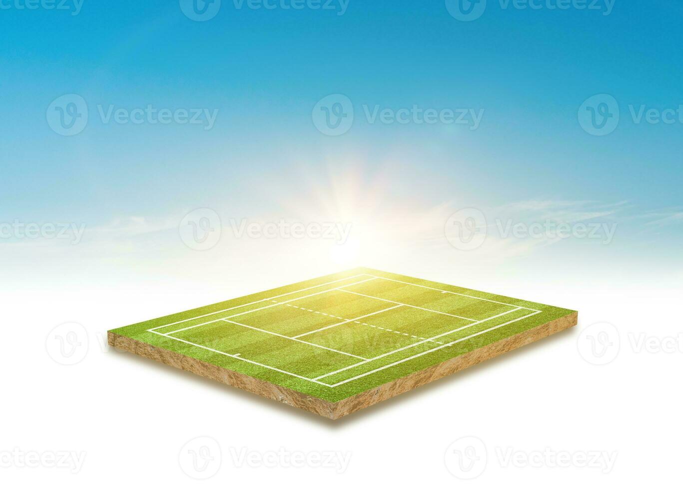 3D-rendering. groen gras tennisbaan en sky cloud achtergrond. foto