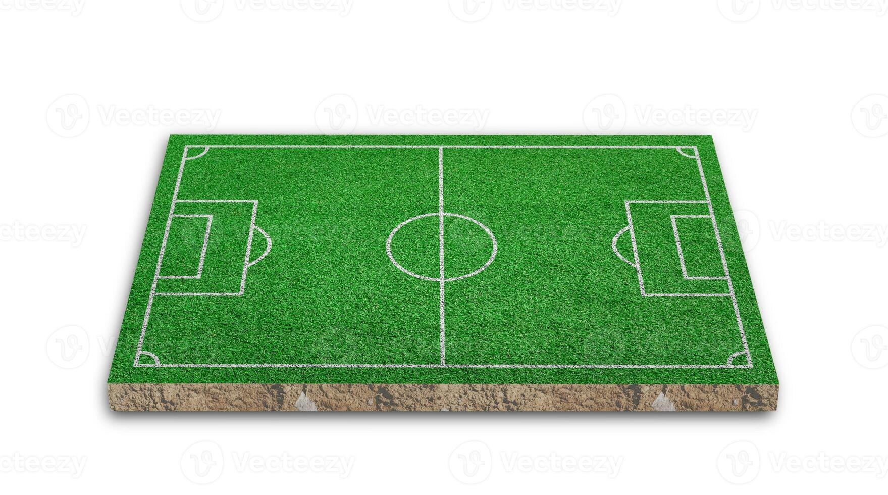 3D-rendering. voetbal gazon, groen gras voetbalveld, geïsoleerd op een witte achtergrond. foto