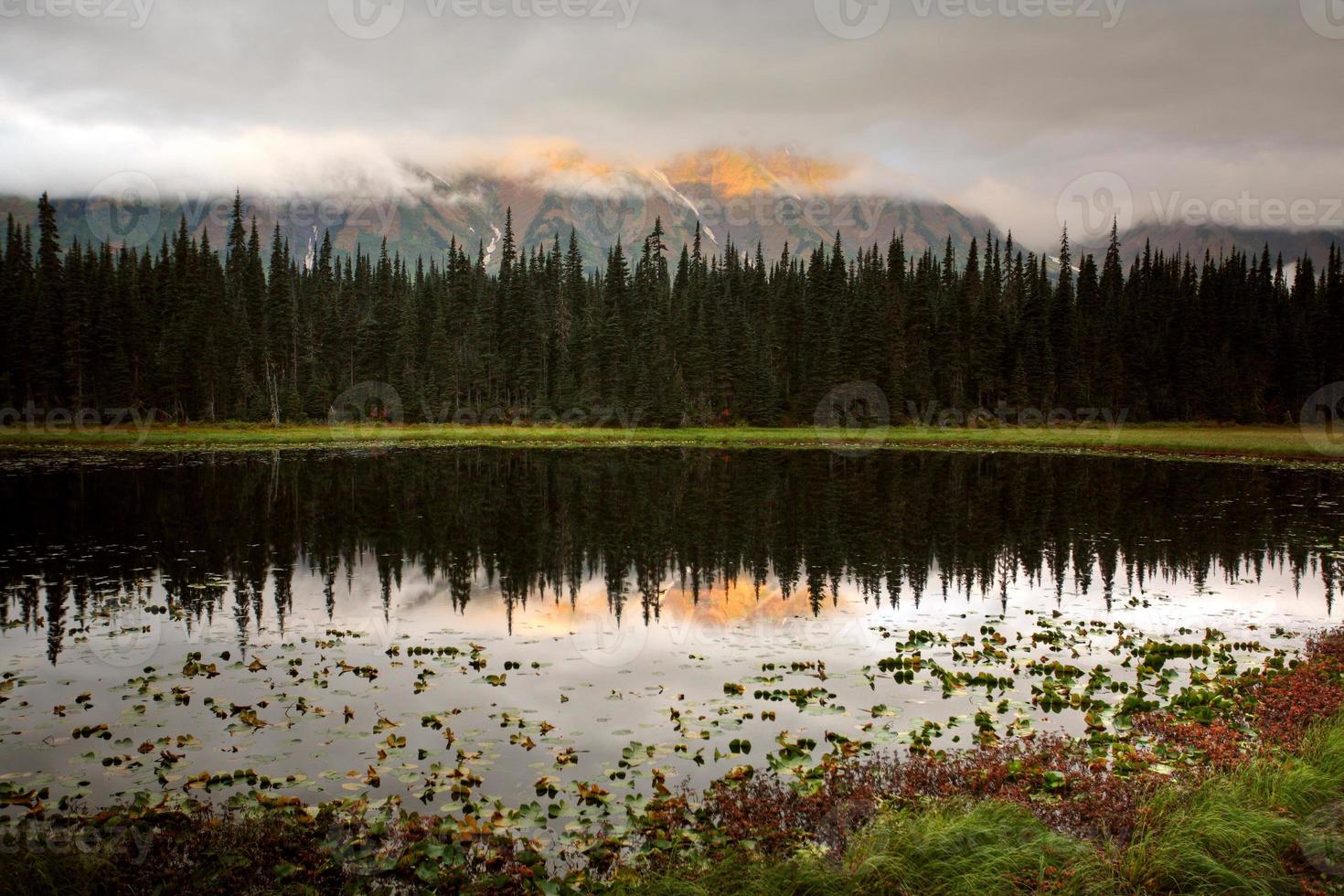 reflecties op een meer van british columbia foto