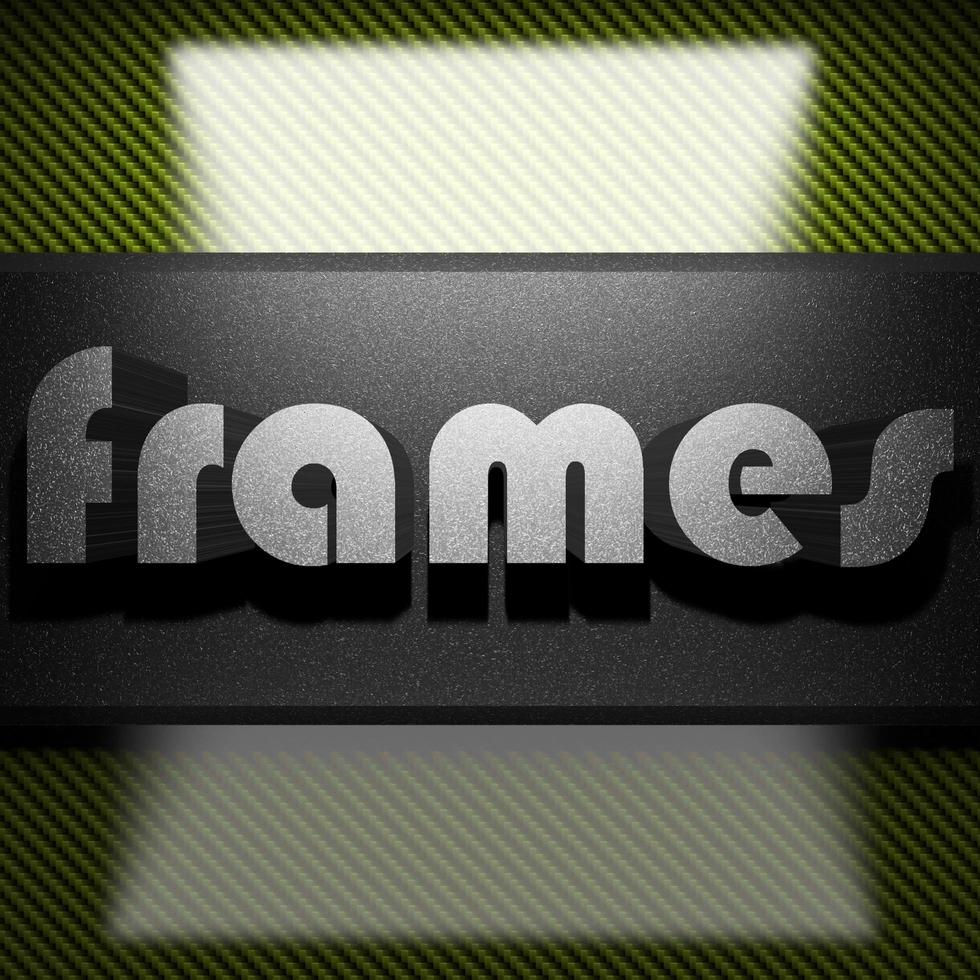 frames woord van ijzer op koolstof foto