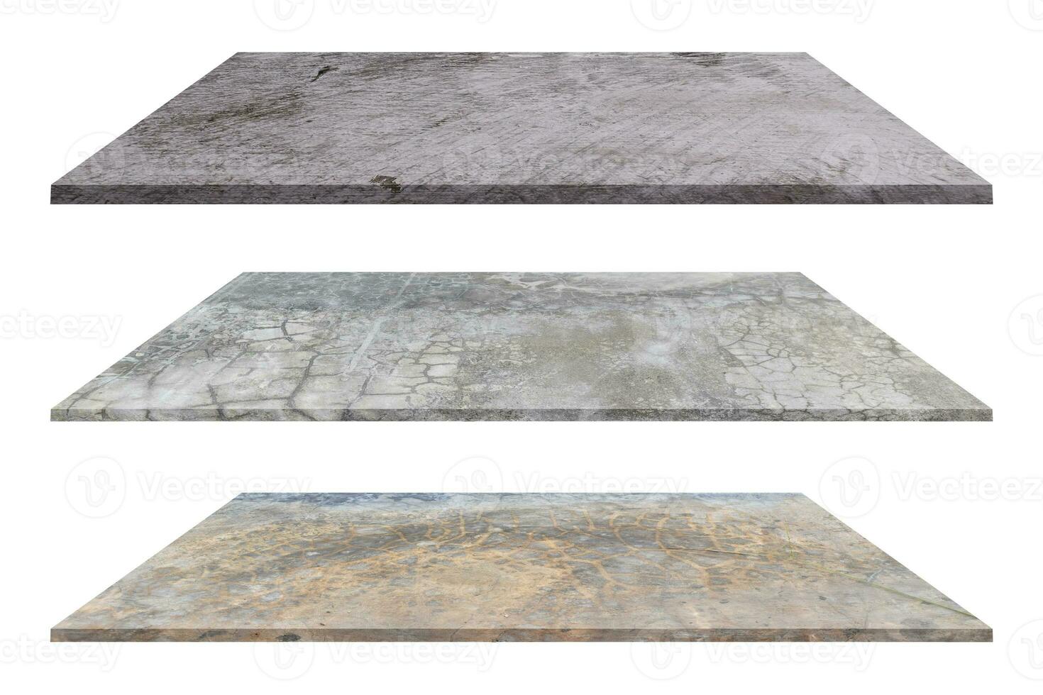 set van betonnen planken geïsoleerd op een witte achtergrond. voor productweergave of ontwerp: foto