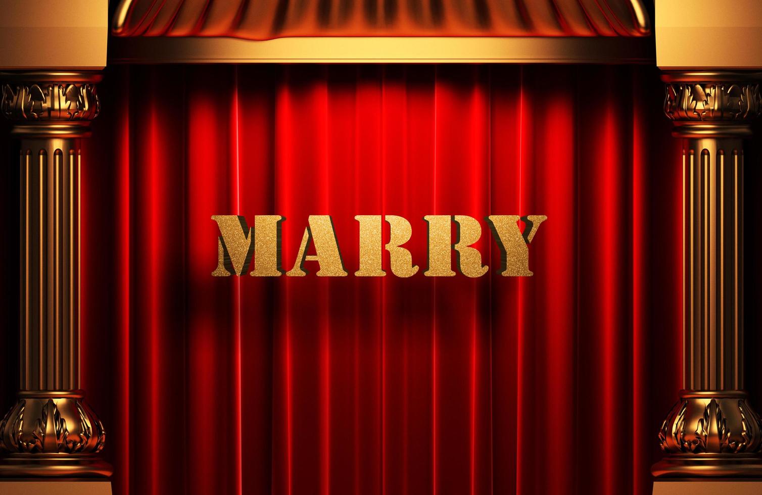 trouwen met gouden woord op rood gordijn foto