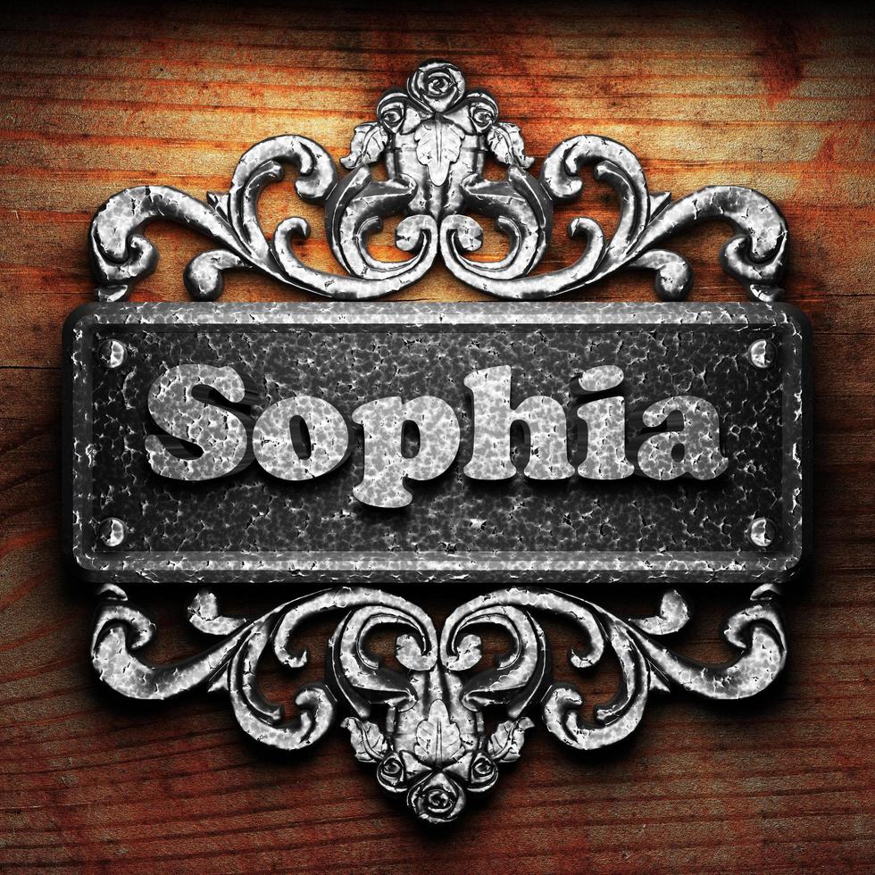 sophia woord van ijzer op houten achtergrond foto