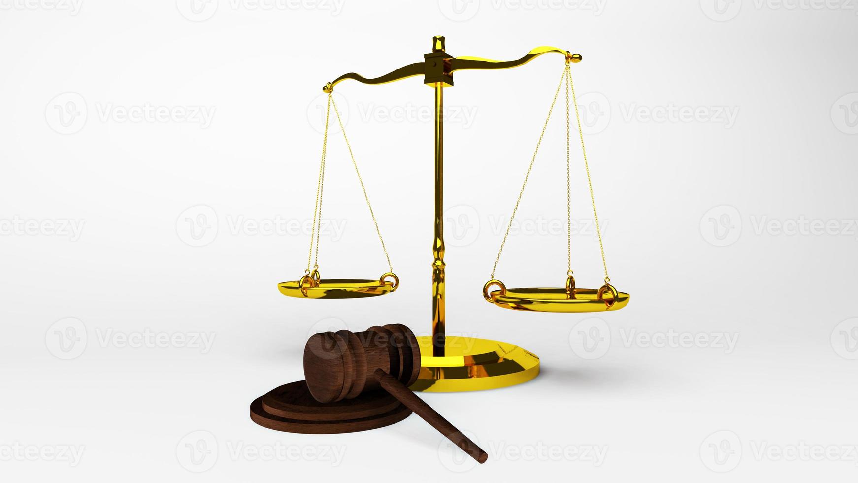 schalen van rechtvaardigheidswet schalen en hamerwet houten rechter hamerhamer en basis 3d render foto