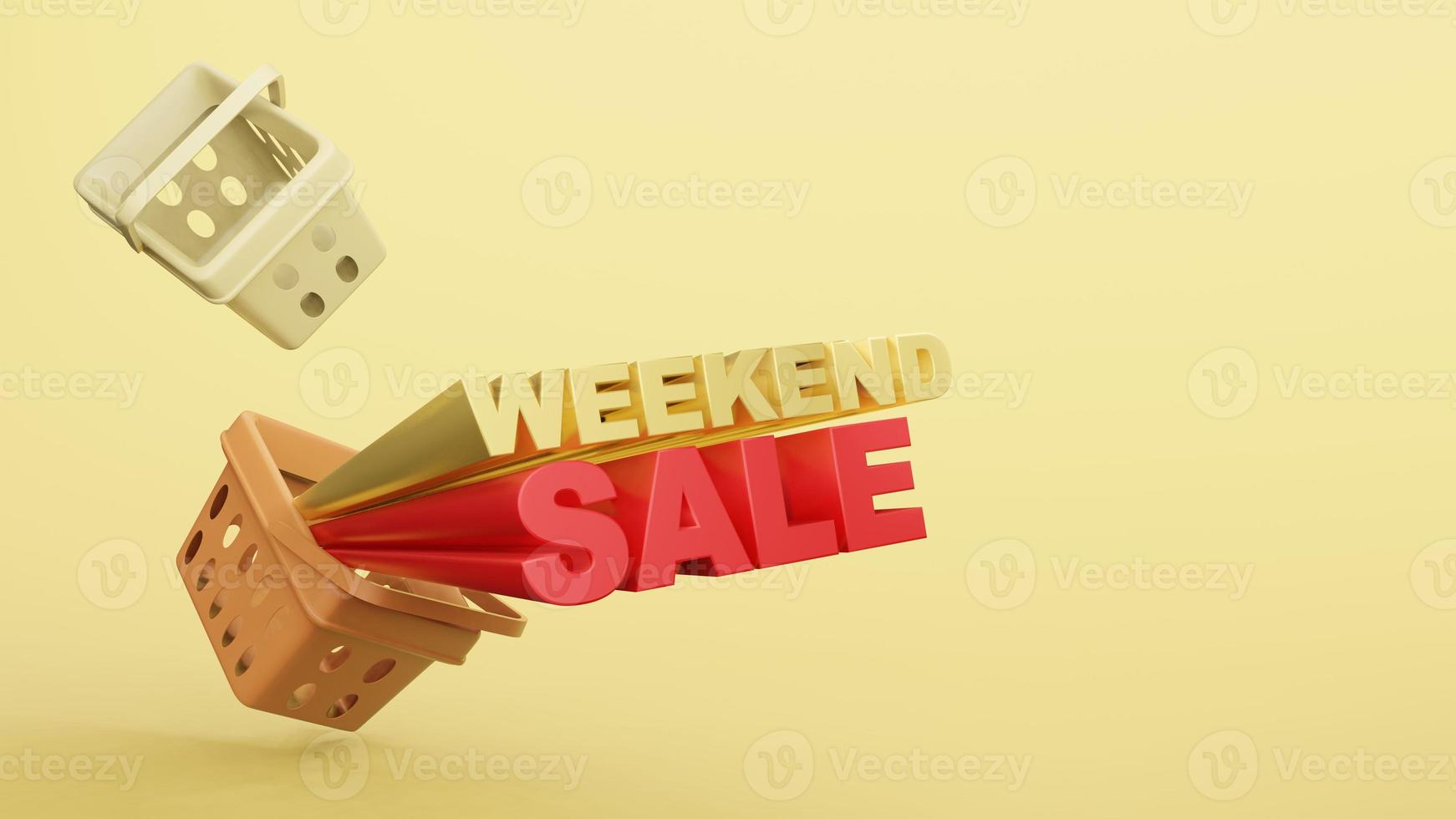 lege winkelmand plastic winkel met tekst weekend verkoop 3D-rendering foto