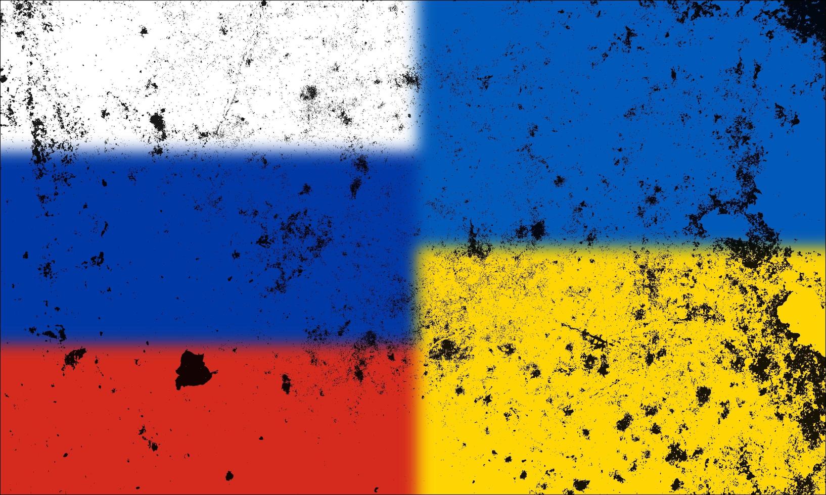 Rusland vs Oekraïne met grunge land vlag vectorillustratie. oorlogscrisis en politiek conflictconcept foto