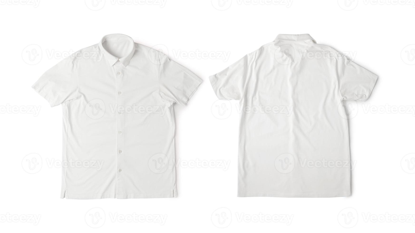 realistische witte poloshirt mockup voor- en achteraanzicht geïsoleerd op een witte achtergrond met uitknippad foto